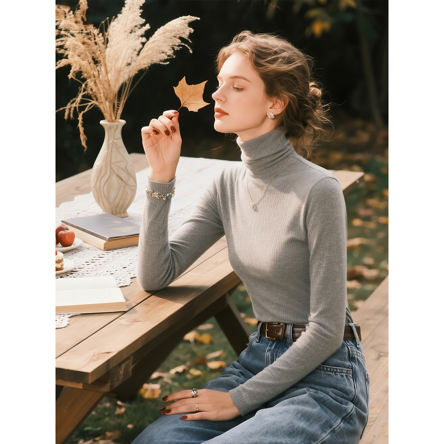 灰色高领针织衫女2025年秋冬新款