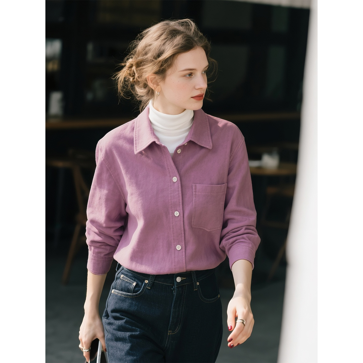 紫色磨毛长袖衬衫女2025年秋冬