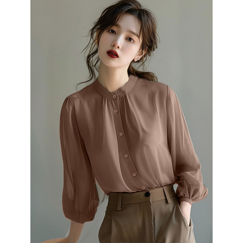 咖色长袖衬衫女2025年春夏新款