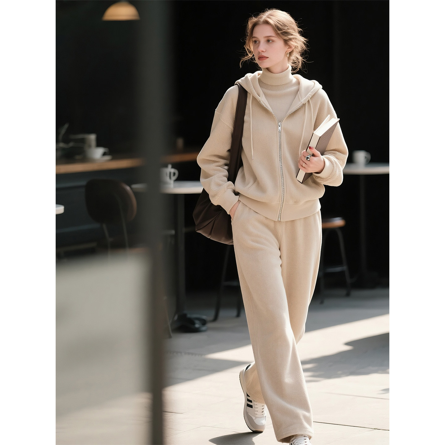 米杏色加绒加厚套装女2026秋冬新款保暖连帽卫衣外套阔腿裤两件套,女装/女士精品,时尚套装,淘宝优惠券,粉丝福利购,淘宝优惠卷