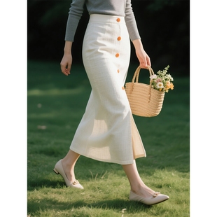 白色高腰半身裙女2026年春季新款巨好看的显瘦百搭开叉包臀一步裙