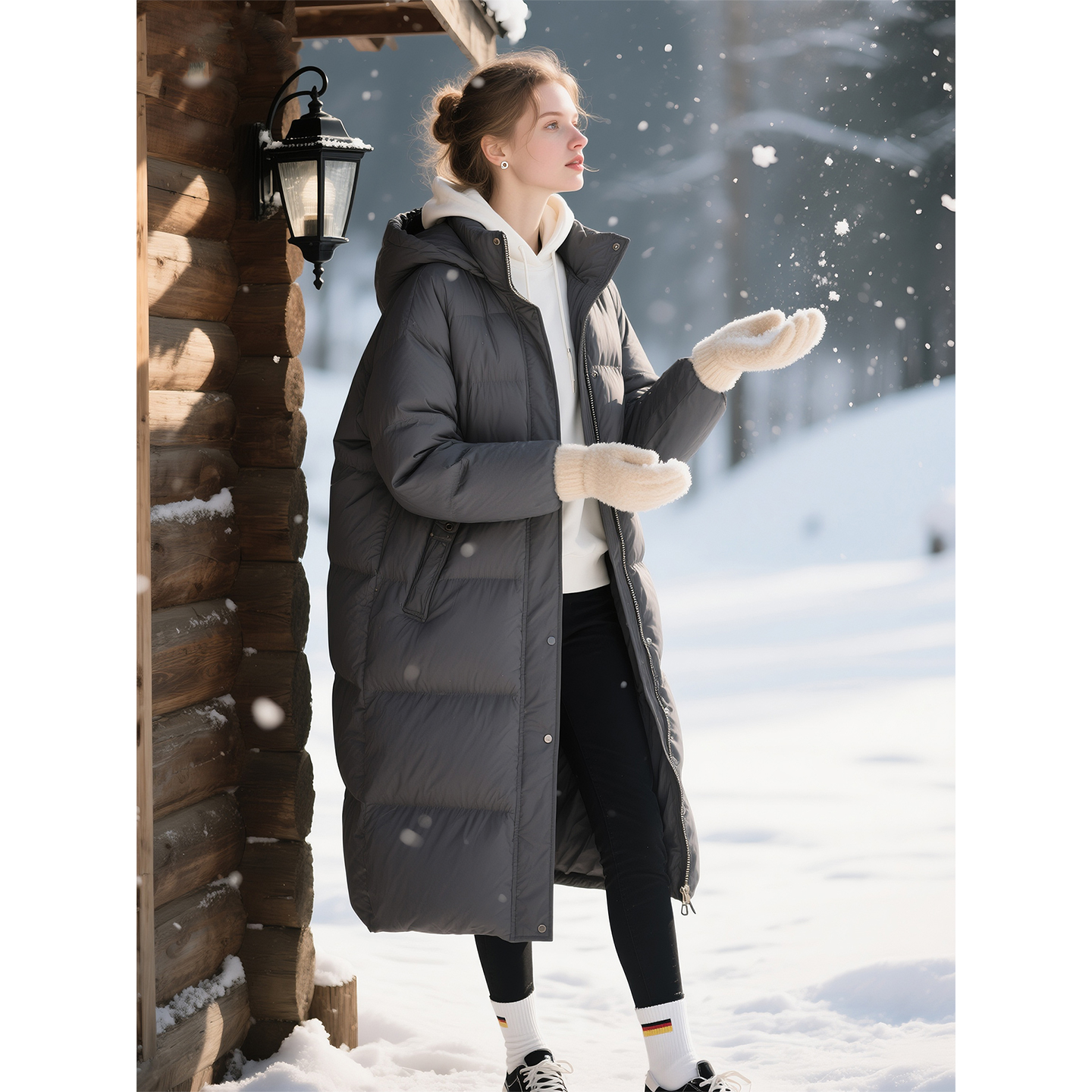 灰色连帽羽绒服女2025年秋冬新款