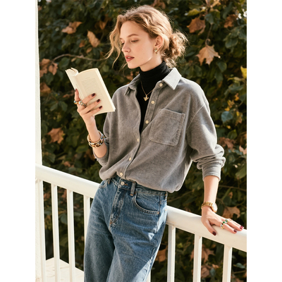 灰色灯芯绒衬衫女2025年秋冬新款