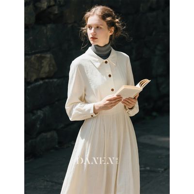 白色翻领连衣裙女长款裙子