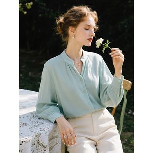 淡绿色简约衬衫女2026年春季新款优雅风时尚百搭设计感小众上衣