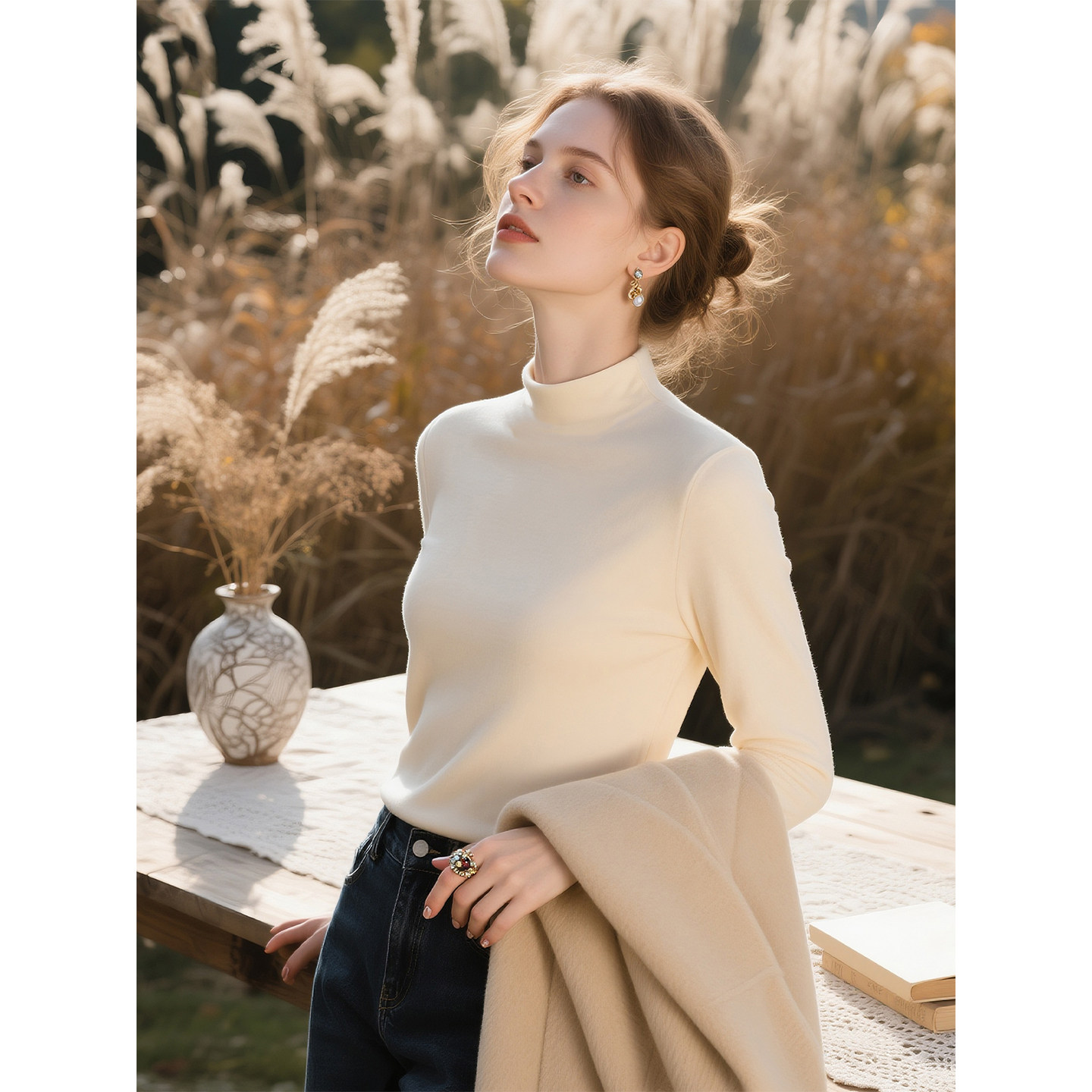 白色半高领保暖德绒针织衫女2026年秋冬新款时尚百搭打底上衣,女装/女士精品,毛针织衫,淘宝优惠券,粉丝福利购,淘宝优惠卷