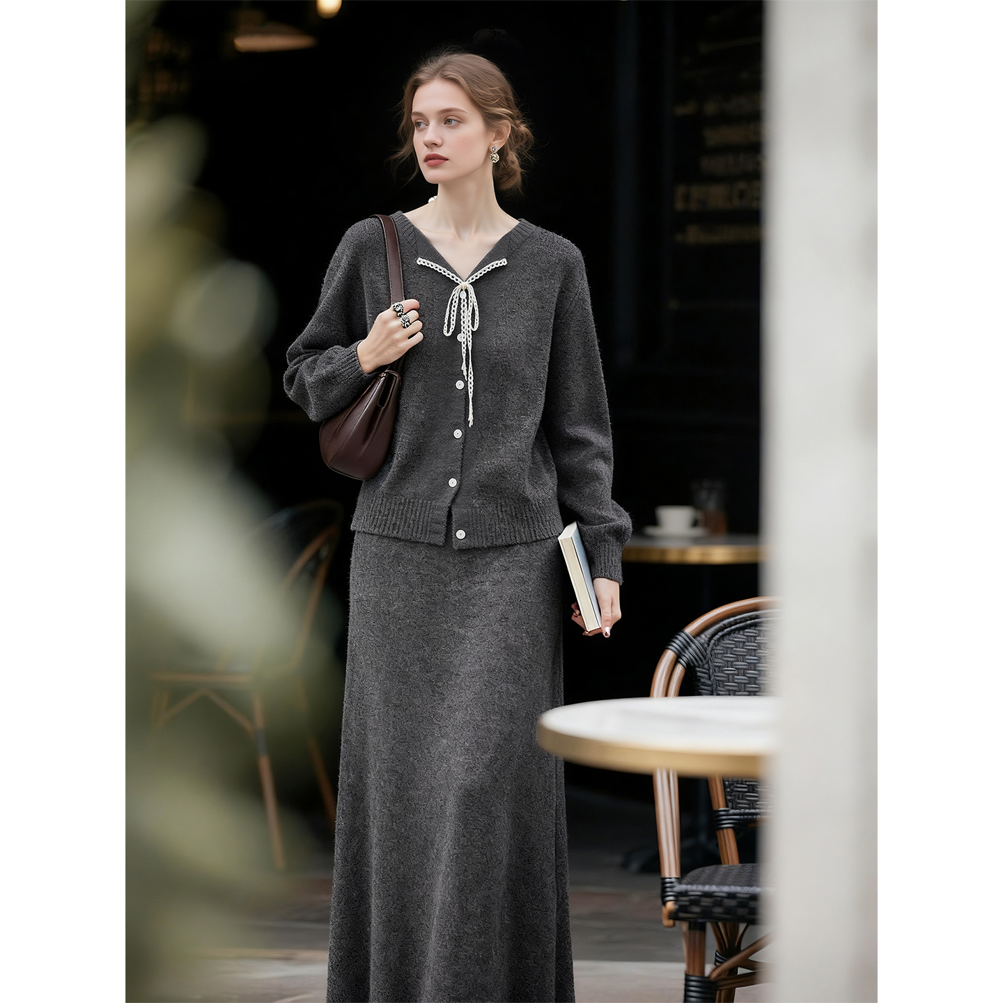 深灰色针织衫套装女2025年秋冬