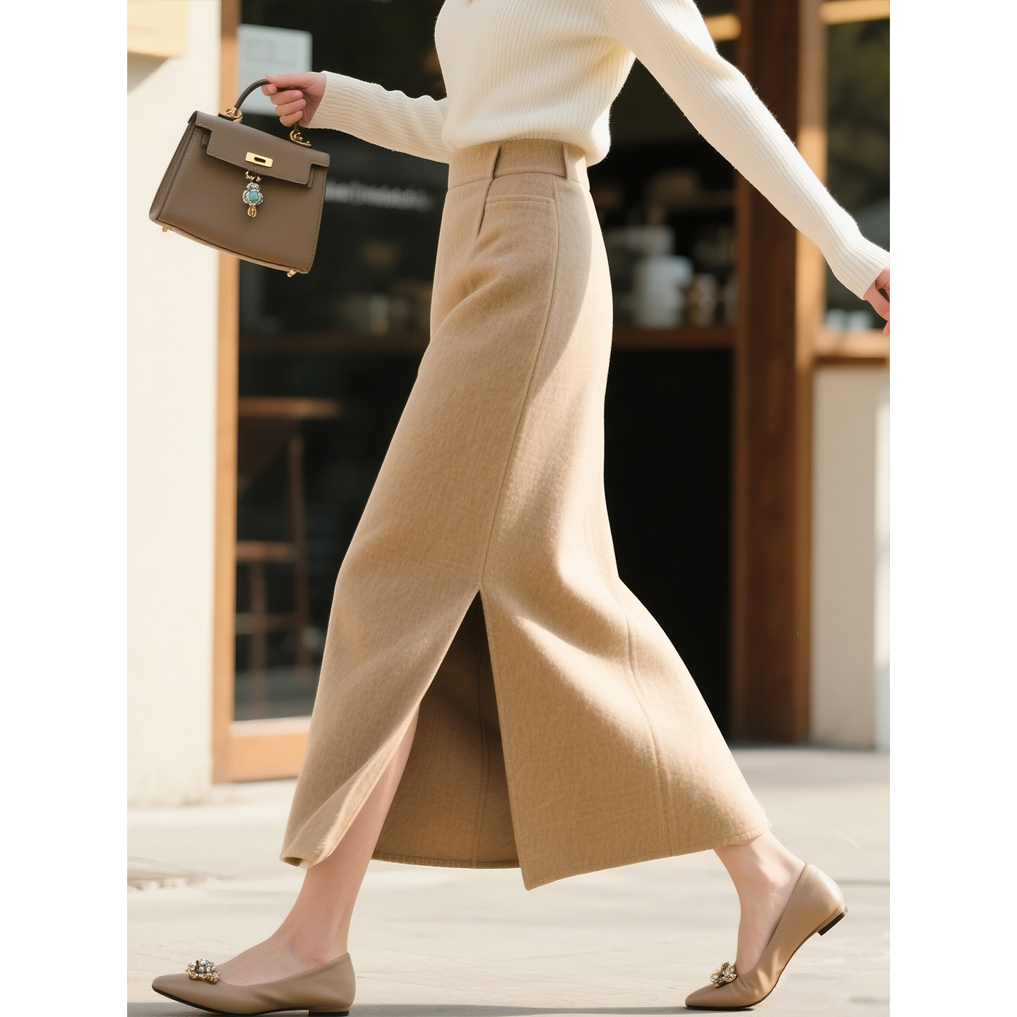 卡其色羊毛半身裙女2025年