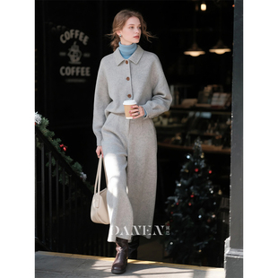 白灰色羊毛毛呢套装女秋冬外套九分裤两件套2026超火冬装一整套
