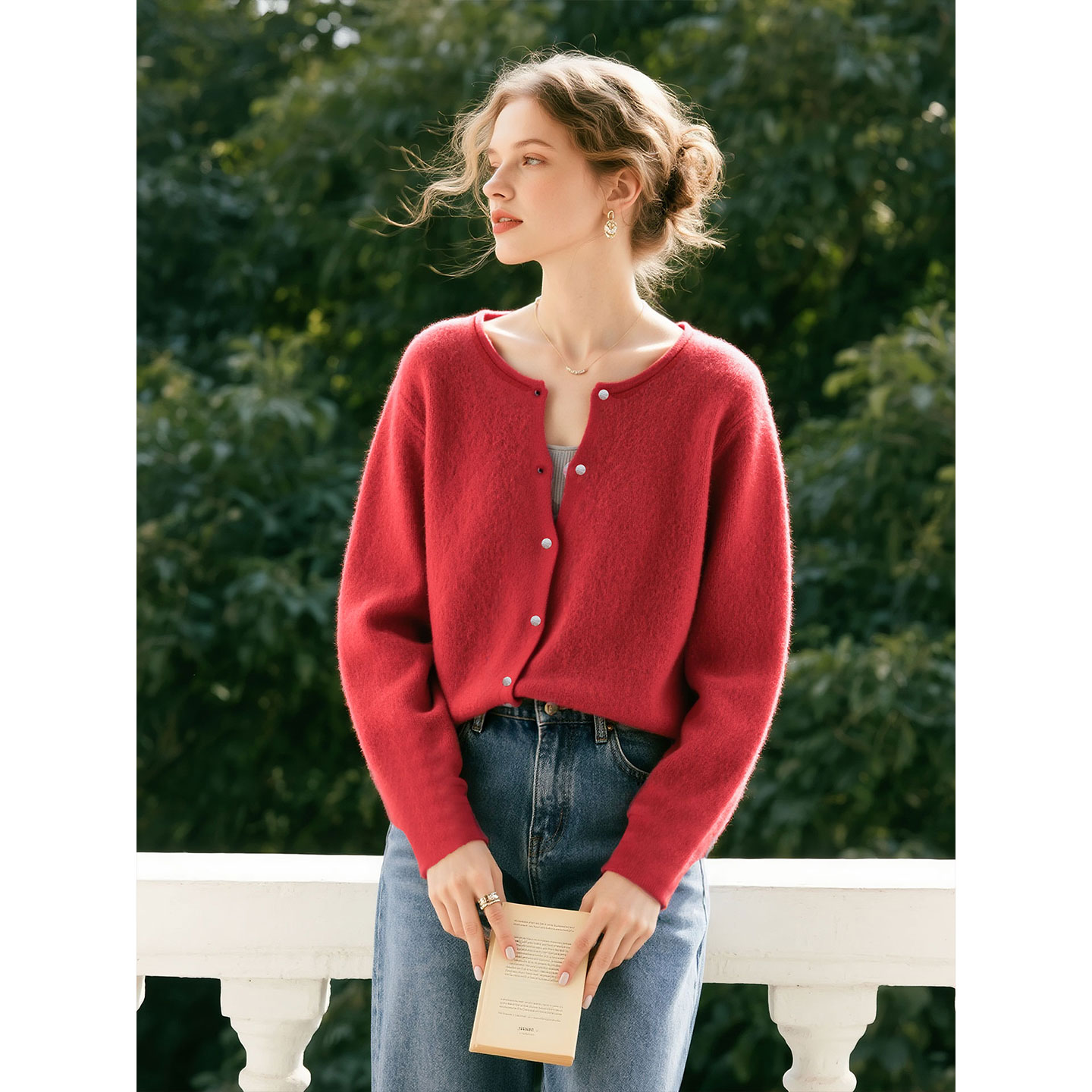 红色毛衣针织开衫女2025年秋冬