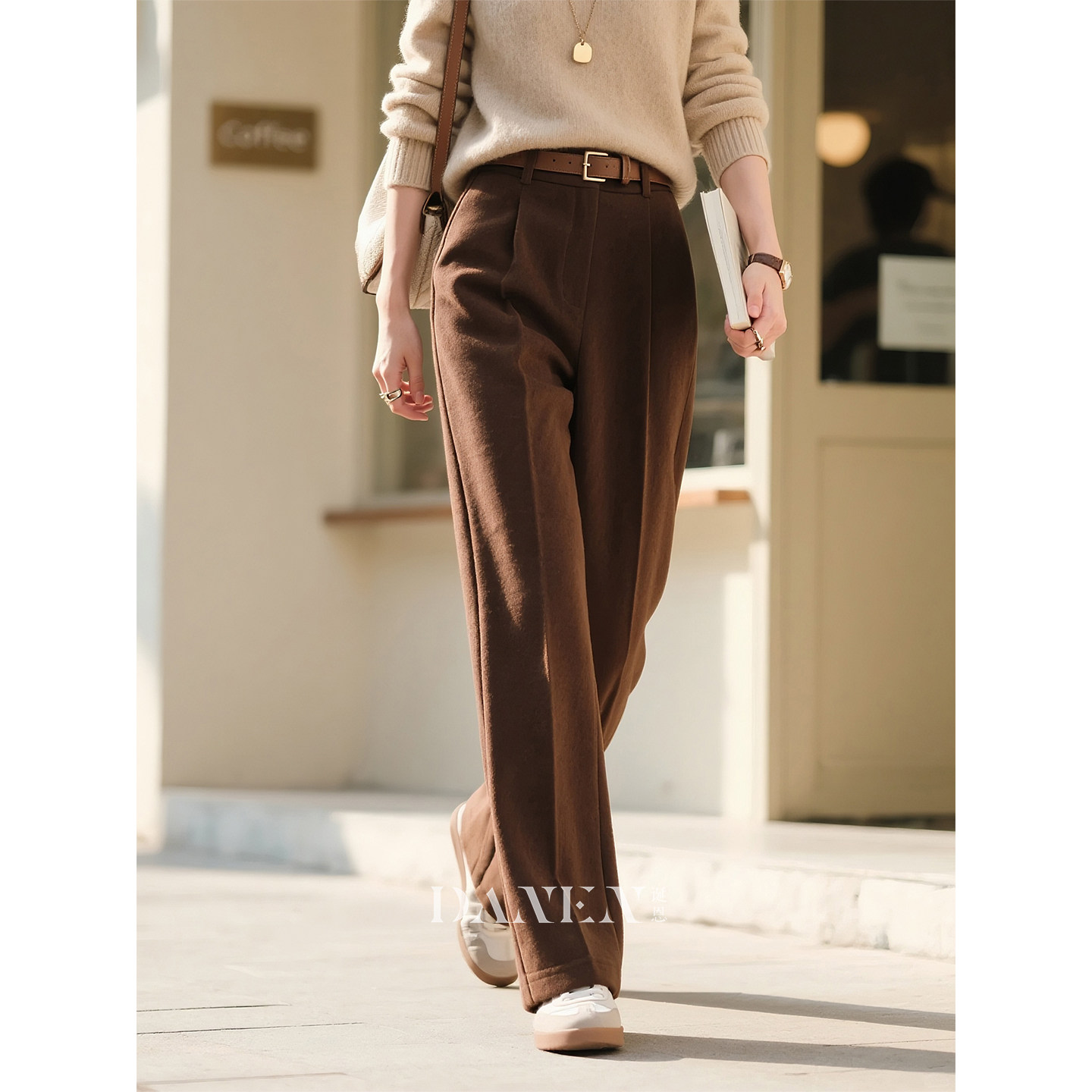 咖啡色时尚阔腿裤女2025秋冬新款