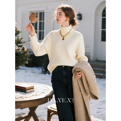 白色半高领针织衫女2025年秋冬新