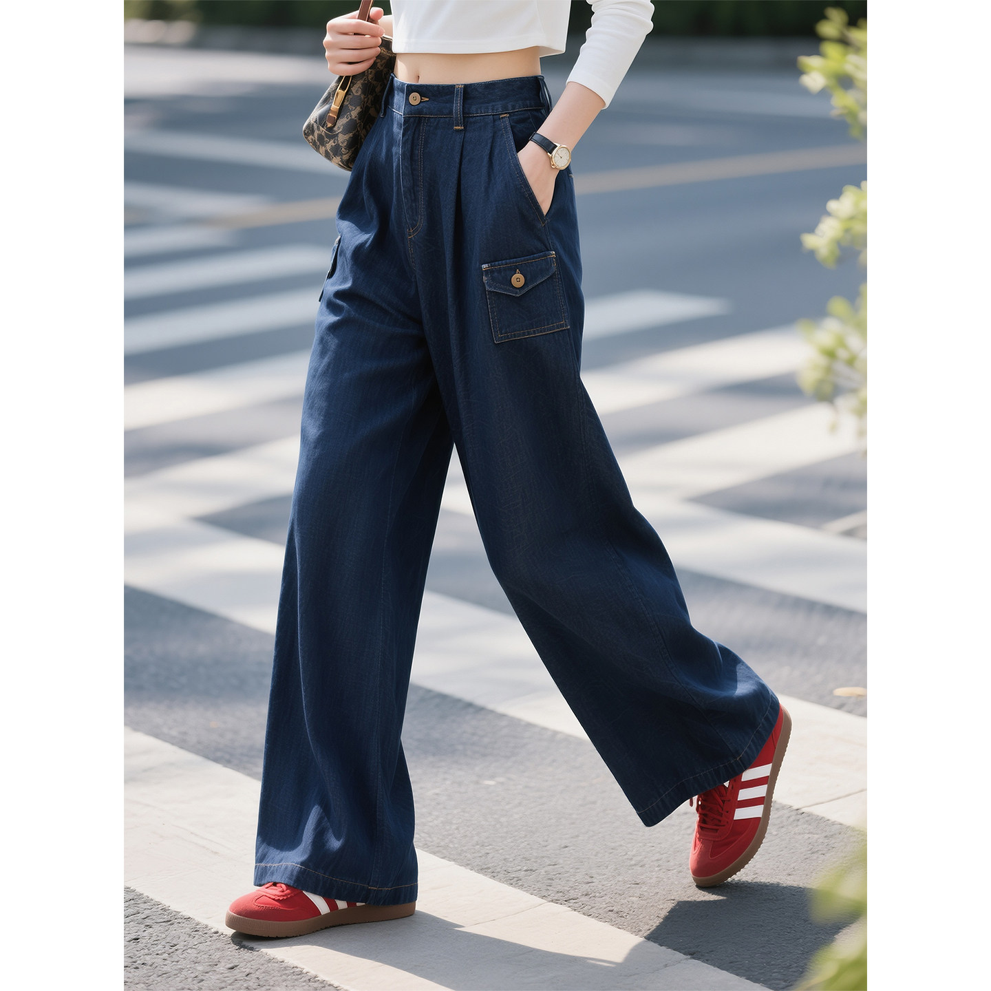 深蓝色高腰牛仔阔腿裤女2026年春季新款复古舒适百搭宽松显瘦长裤,女装/女士精品,牛仔裤,淘宝优惠券,粉丝福利购,淘宝优惠卷