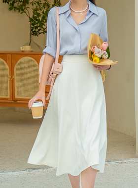 法式白色半身裙女2025年夏季新款高级感雪纺高腰a字小个子伞裙