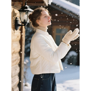 白色立领棉服女2025年秋冬新款小个子短款棉衣巨好看的初冬外套