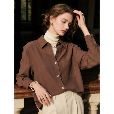 咖啡色长袖衬衫女2025年秋冬新款