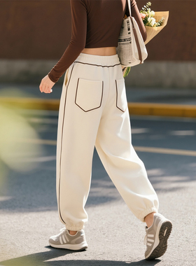 白色高腰哈伦裤女2026年春季新款运动风休闲百搭小个子束脚萝卜裤