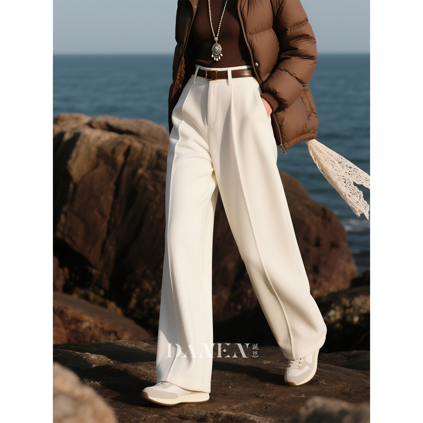白色百搭阔腿裤女2025年秋冬新款