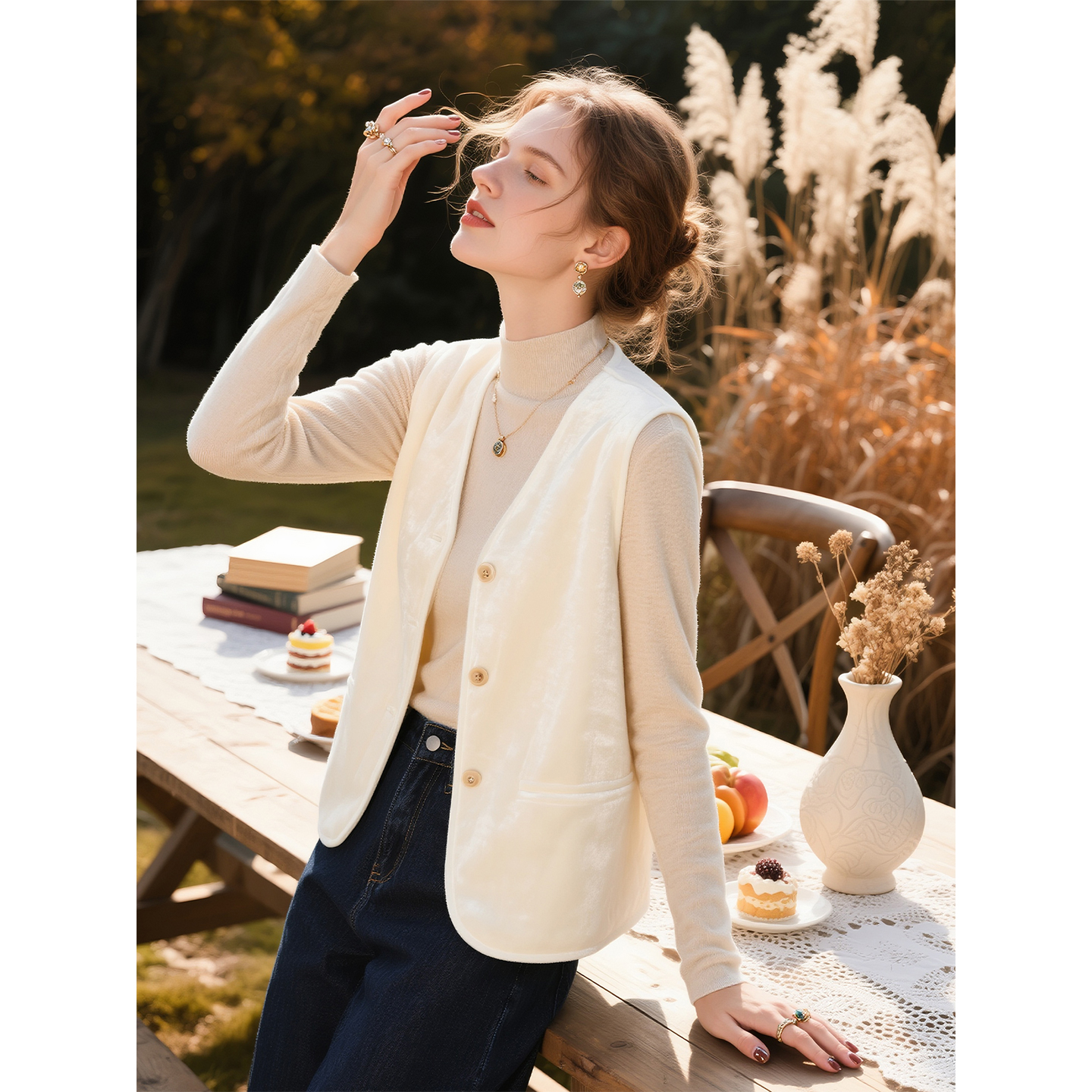 白色丝绒马甲女2025年秋冬新款