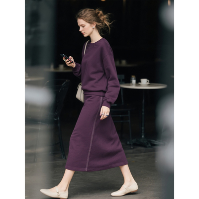 深紫色纯棉休闲卫衣套装女春季