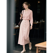 衬衫 新款 半身裙两件套穿搭 裙女2026年春季 粉色莱赛尔天丝套装