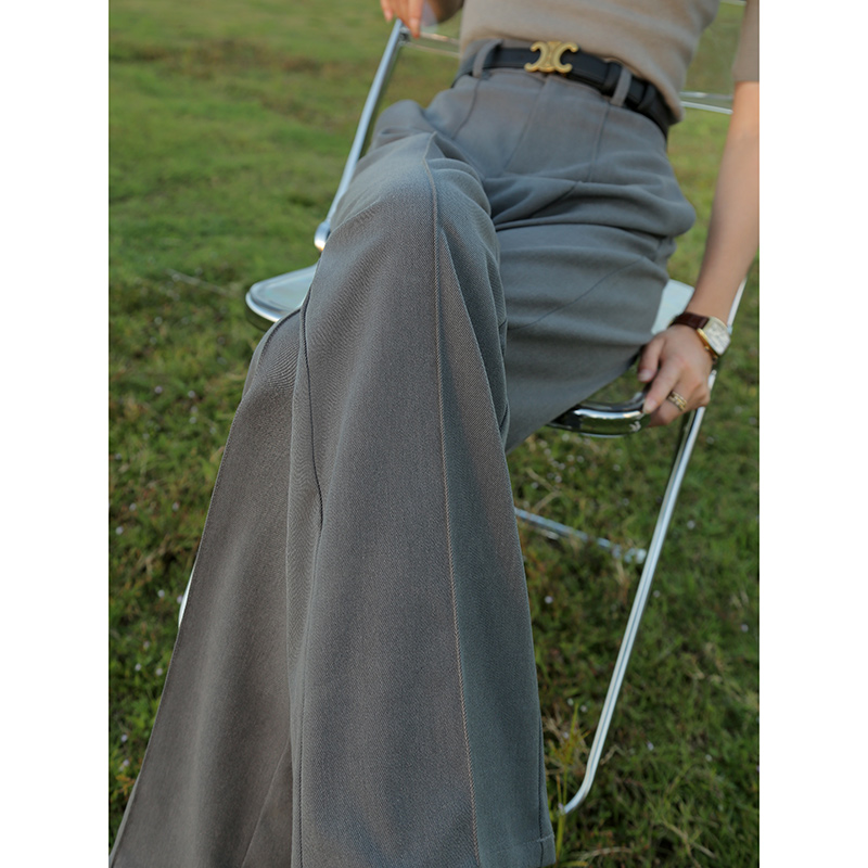 灰色羊毛西装阔腿裤春秋直筒裤子