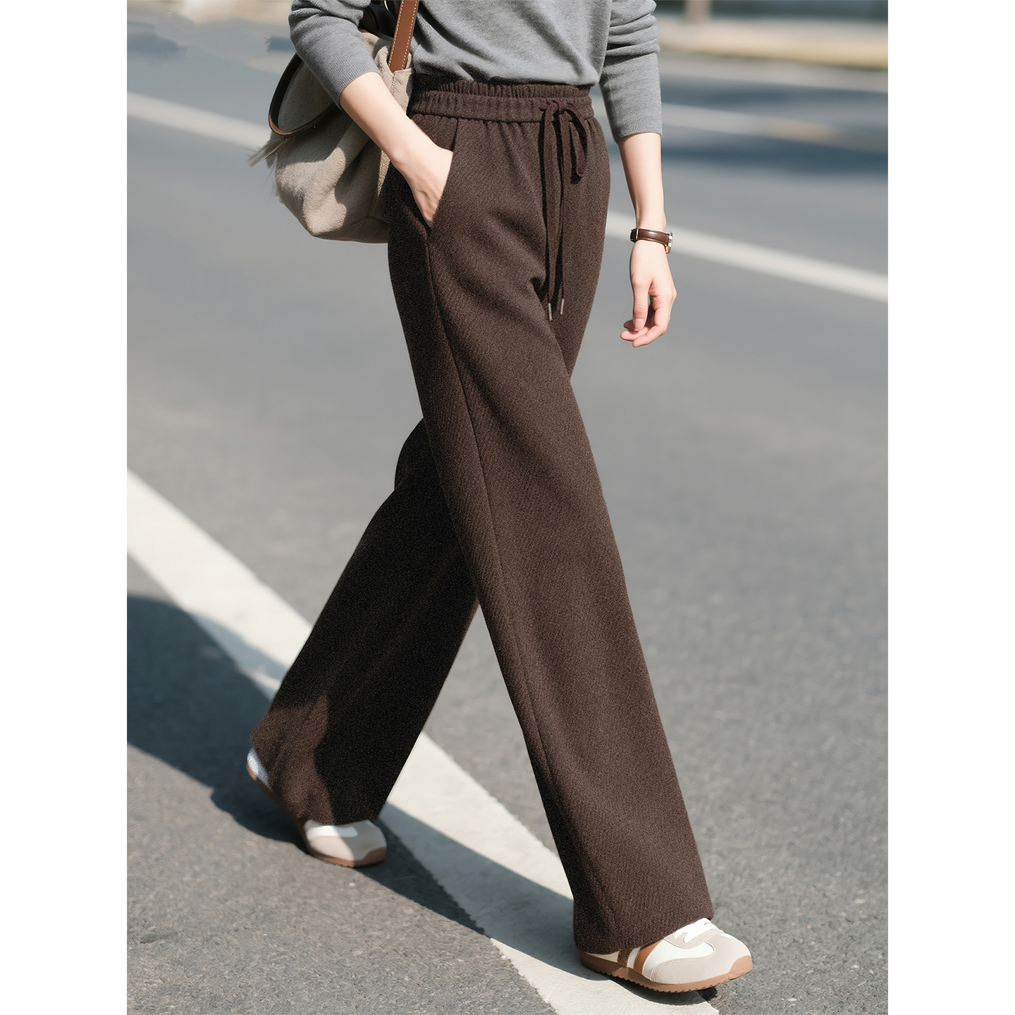 咖色阔腿裤女2025年秋冬新款时尚