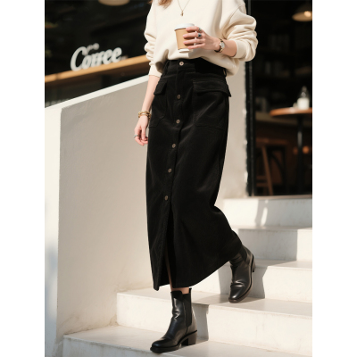 黑色灯芯绒半身裙女秋冬加厚裙子