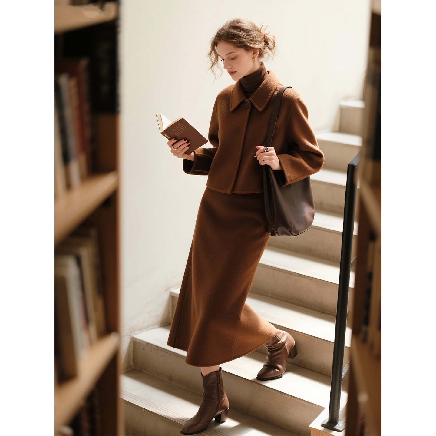 棕色羊毛毛呢套装女2026年秋冬新款高级感双面呢外套半身裙两件套,女装/女士精品,时尚套装,淘宝优惠券,粉丝福利购,淘宝优惠卷