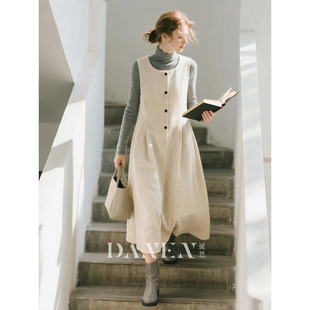 米白色毛呢无袖连衣裙女2026年秋冬新款显瘦羊毛气质叠穿长裙子