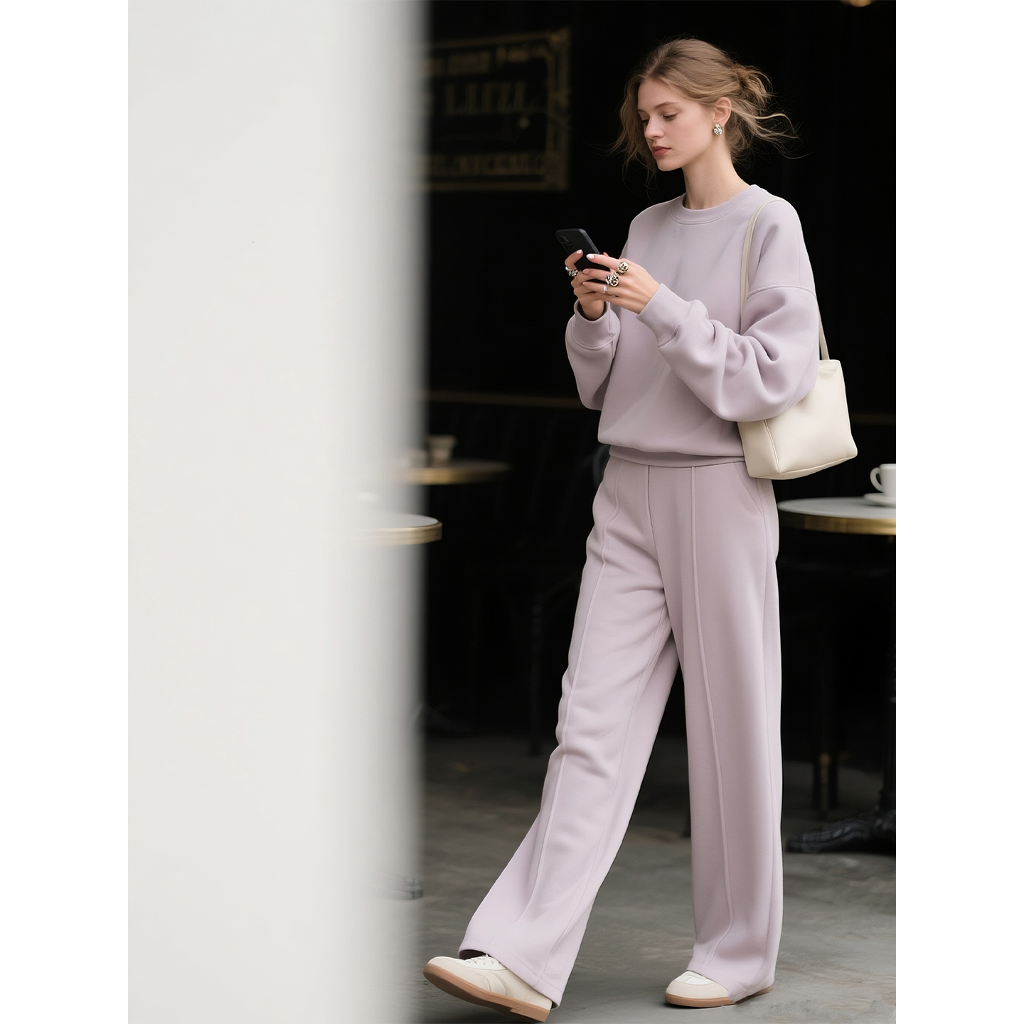 浅紫色休闲卫衣套装女秋季两件套