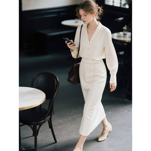 莱赛尔天丝衬衫 新款 半身裙两件套 女2026年春季 白色通勤职业套装