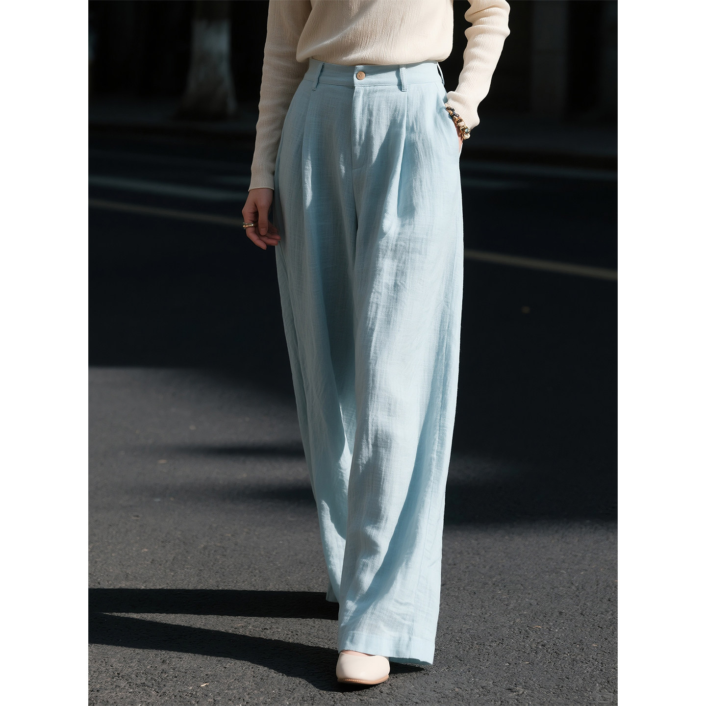 天蓝色简约阔腿裤女2026春季新款高腰显瘦宽松柔软舒适休闲长裤,女装/女士精品,休闲裤,淘宝优惠券,粉丝福利购,淘宝优惠卷