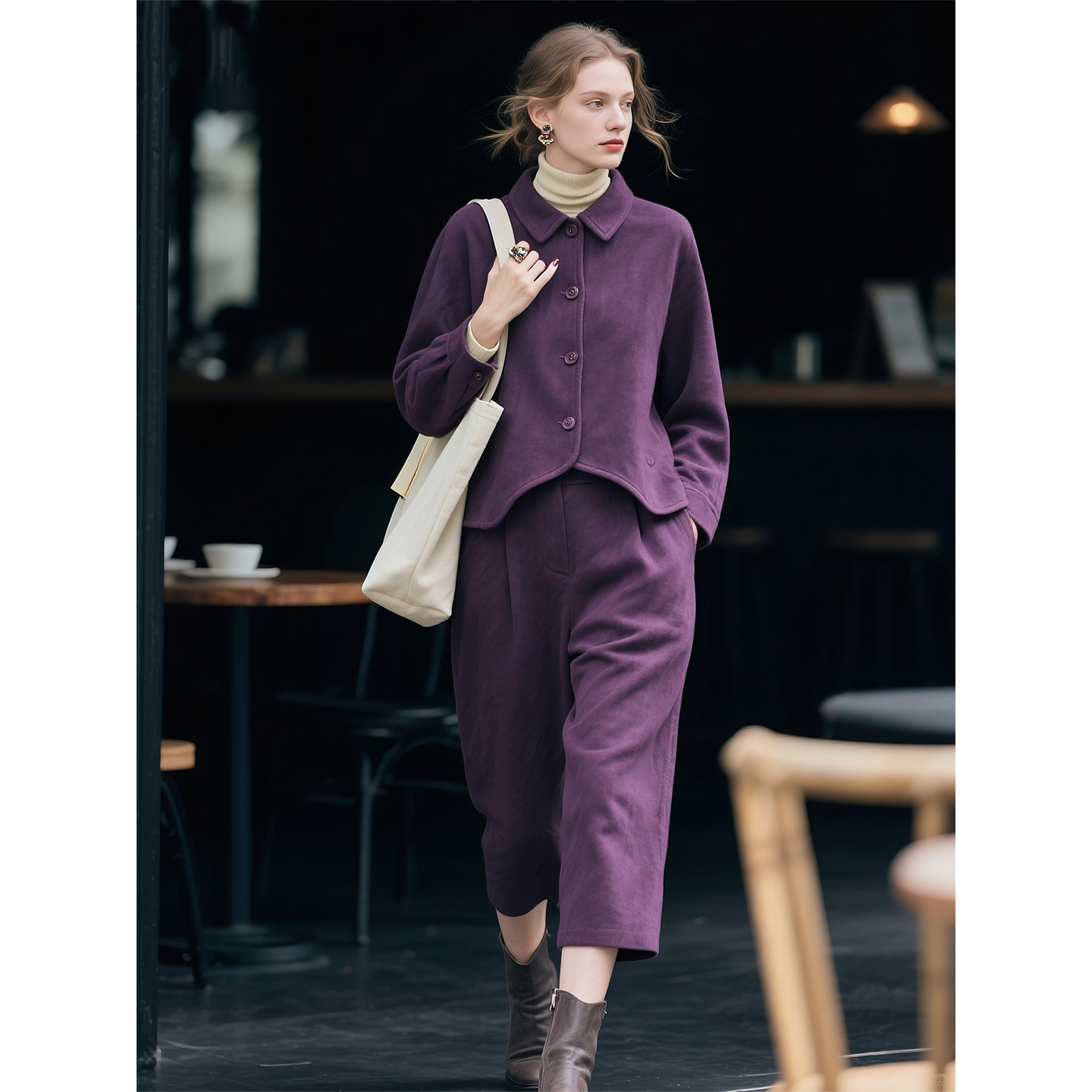 藕荷紫磨毛套装女2025年秋冬