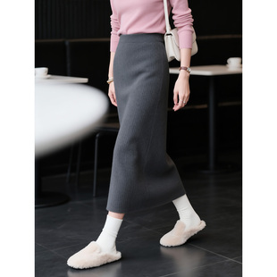 深灰色加绒半身长裙女2026年秋冬新款高级感时尚中长款直筒裙子