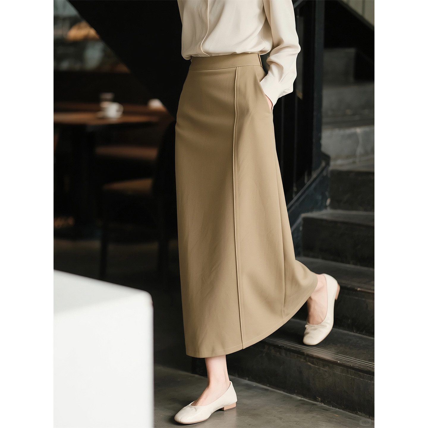 卡其色高腰半身裙女2026年春季新款简约时尚显瘦气质直筒半身长裙,女装/女士精品,半身裙,淘宝优惠券,粉丝福利购,淘宝优惠卷