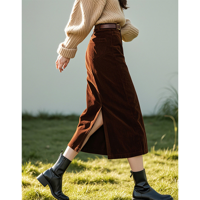 灯芯绒中长款直筒秋冬半身裙