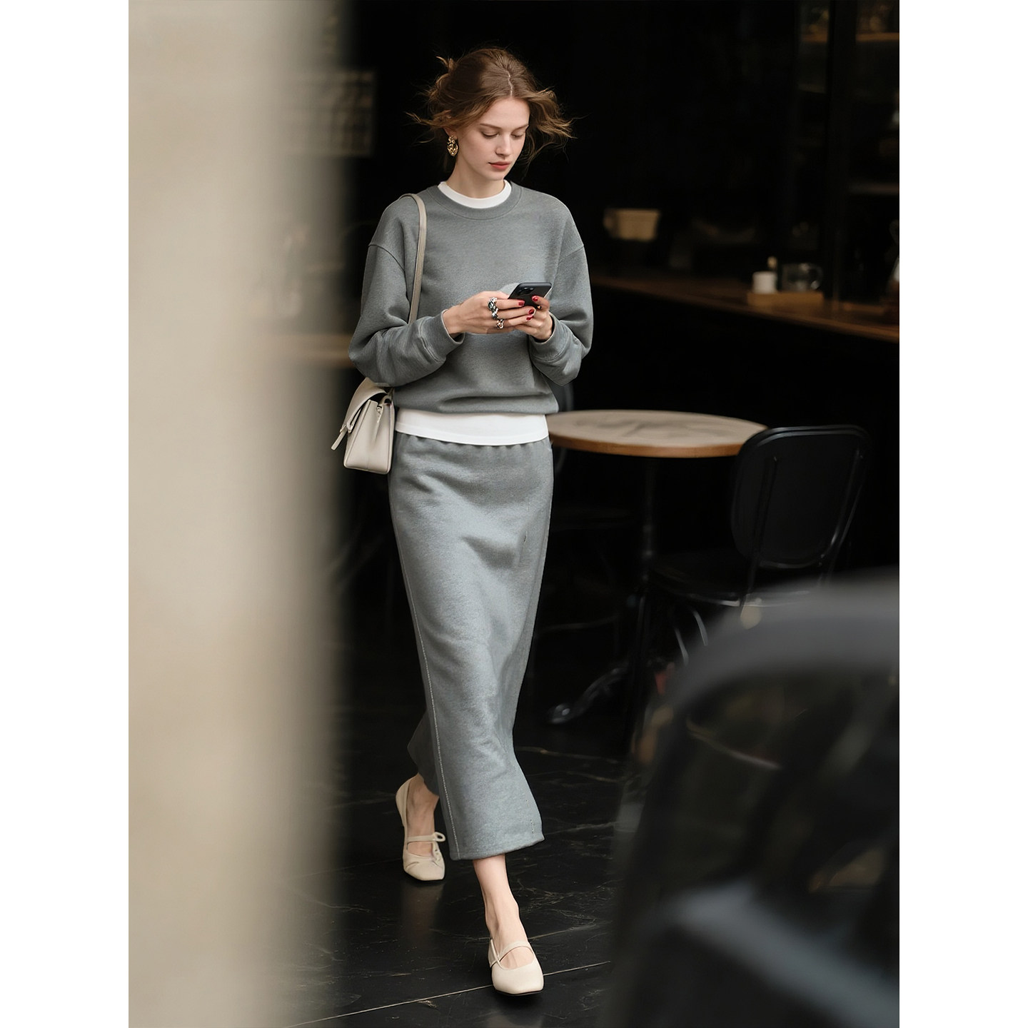 灰色假两件卫衣套装女2026年春季新款宽松慵懒设计感半身裙两件套,女装/女士精品,时尚套装,淘宝优惠券,粉丝福利购,淘宝优惠卷