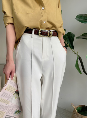白色哈伦萝卜裤女2026年春季新款高腰西装小个子九分小脚烟管裤子