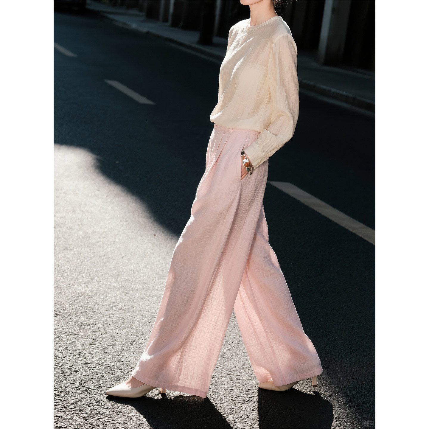 粉色简约阔腿裤女2026年春季新款高腰显瘦百搭柔软舒适休闲风长裤,女装/女士精品,休闲裤,淘宝优惠券,粉丝福利购,淘宝优惠卷
