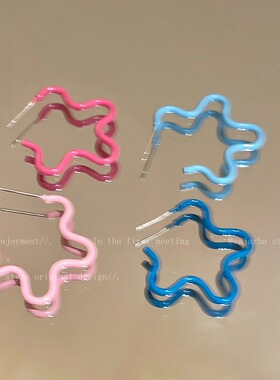 蓝色渐变小花滴釉耳环女款夏天甜美少女心耳钉多巴胺小众精致耳饰