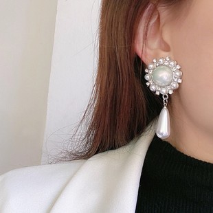 法式高级感镶钻夸张大珍珠耳钉耳环女轻奢气质小众冷淡风名媛网红
