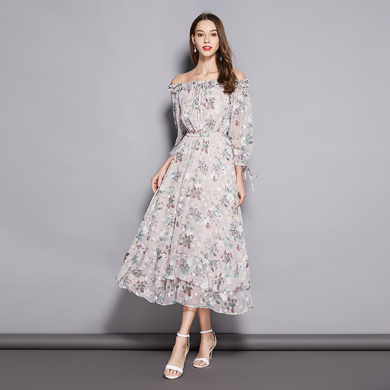 VERO TEX MODA2019ÏÄÐÂÑ©·ÄÓ¡»¨Ò»×Ö¼çÁ¬ÒÂȹ31937C515/31937C531