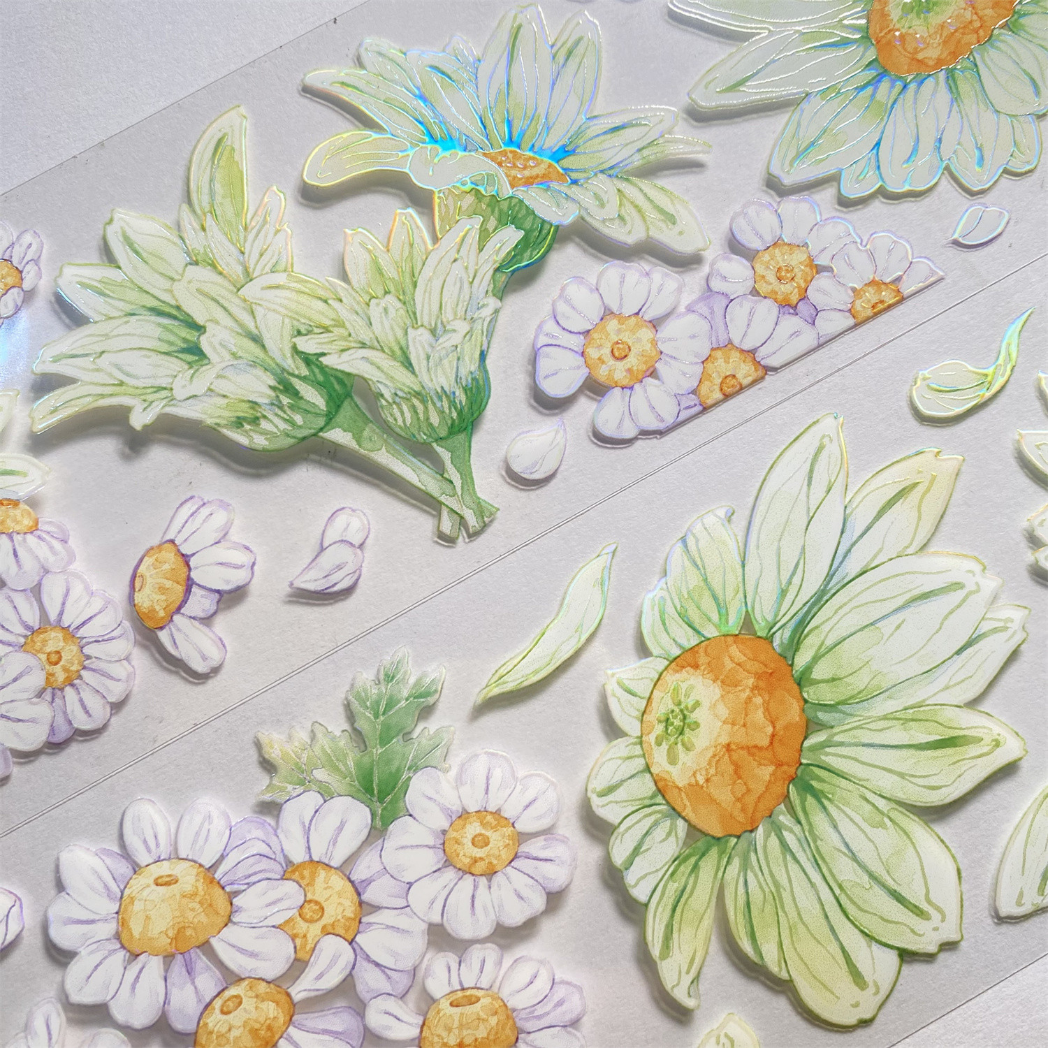 手帐pet胶带立体虹光菊花