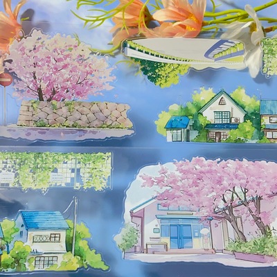 星垂平野.手账pet胶带街道房屋造景模切咕卡流麻贴纸分装素材整卷