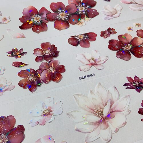 花烬物语红色花朵手账PET胶带