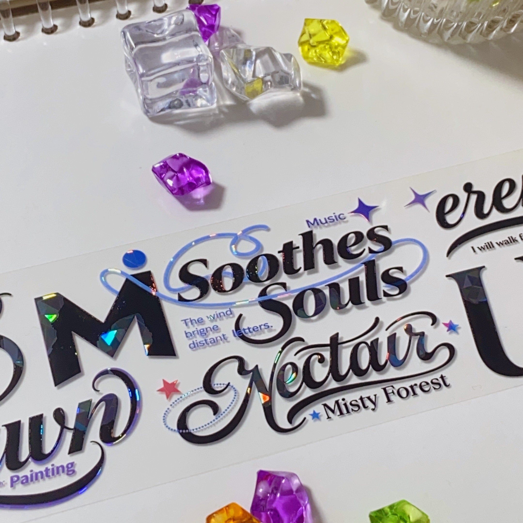 字绘幻境.手账pet胶带英文字文字贝壳光咕卡流麻贴纸分装素材整卷