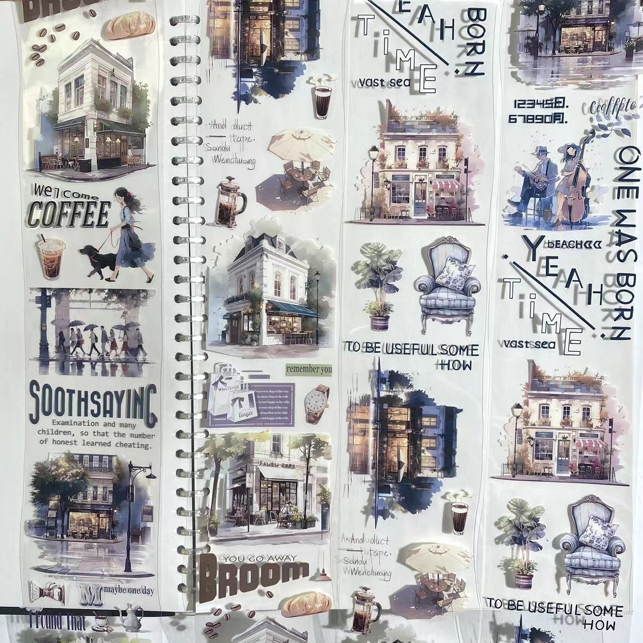 转角咖啡.手帐pet胶带现代复古盐系造景装饰和纸手账贴纸素材分装