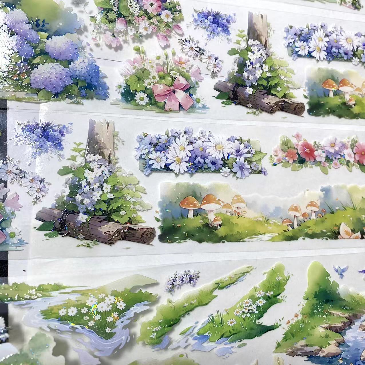 湖畔庄园.手帐胶带造景现代风街景房屋树PET和纸流麻贴纸手账素材