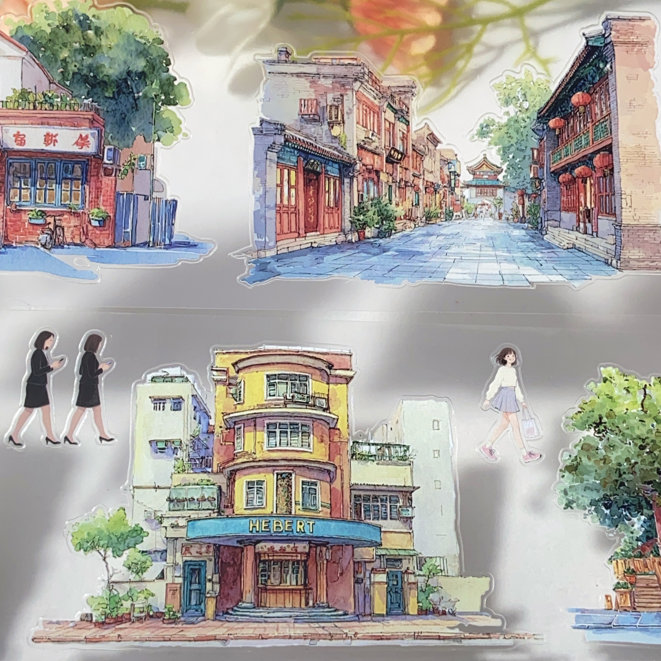 步行街道.手账pet胶带现代街道建筑模切咕卡流麻贴纸分装素材整卷